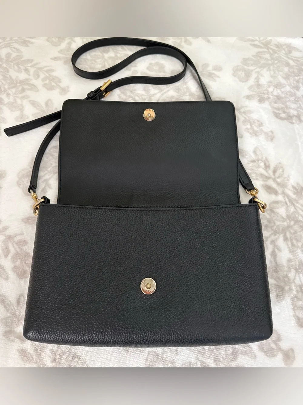 Tory Burch Blake Flap Black Pebbled Leather Small Crossbody